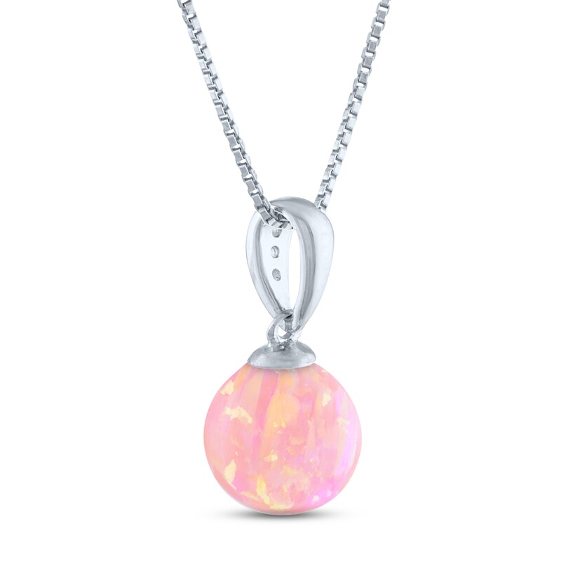 Main Image 3 of Peach Lab-Created Opal & White Lab-Created Sapphire Necklace Sterling Silver 18"