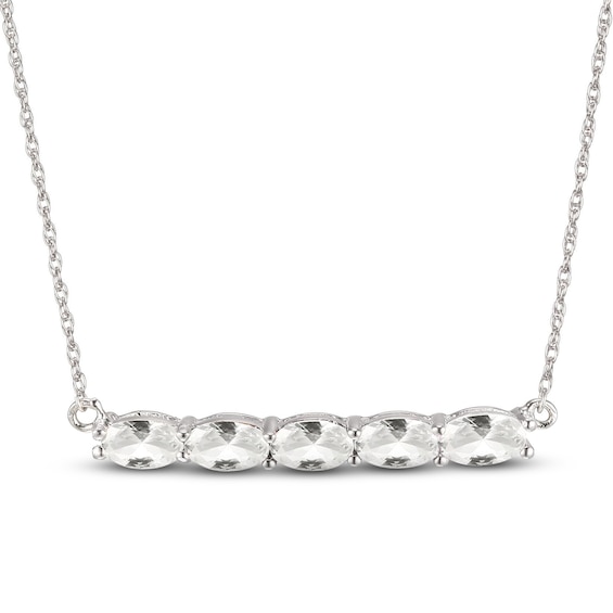 White Lab-Created Sapphire Bar Necklace Sterling Silver 18"