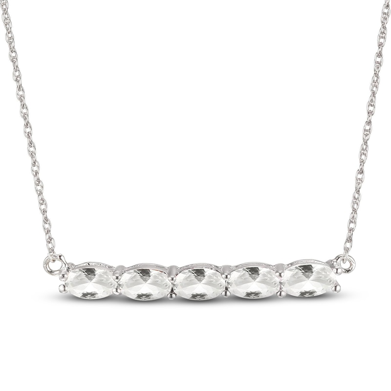Main Image 1 of White Lab-Created Sapphire Bar Necklace Sterling Silver 18"