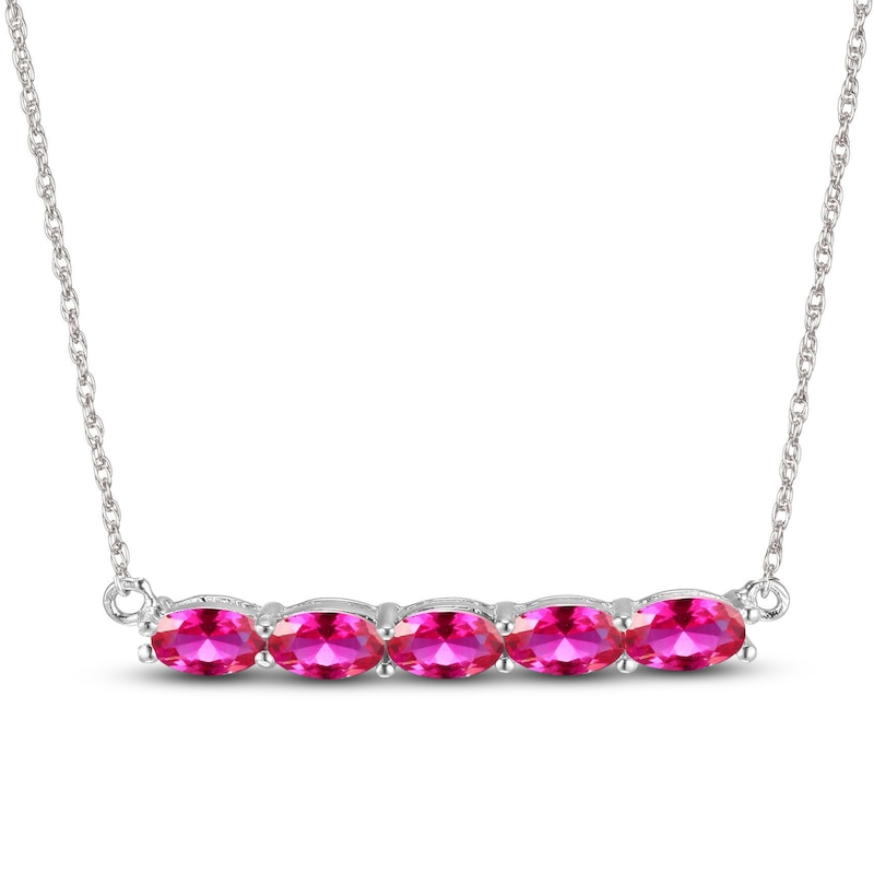 Main Image 1 of Lab-Created Ruby Bar Necklace Sterling Silver 18"
