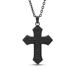 Men's Black Sapphire Cross Necklace Ion-Plated Stainless Steel 22&quot;