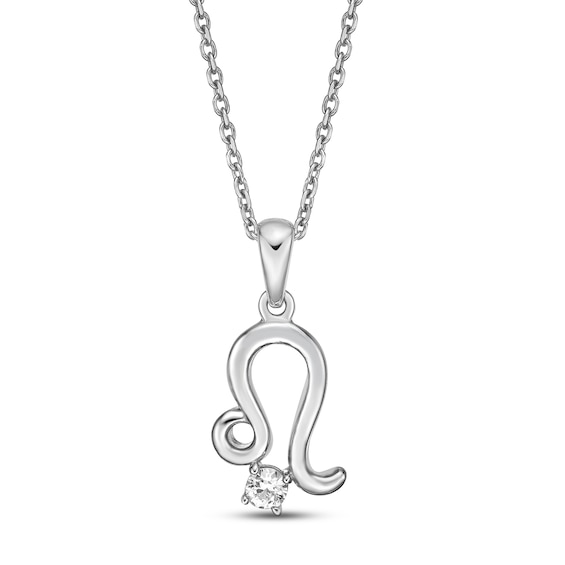White Lab-Created Sapphire Leo Zodiac Necklace Sterling Silver 18"