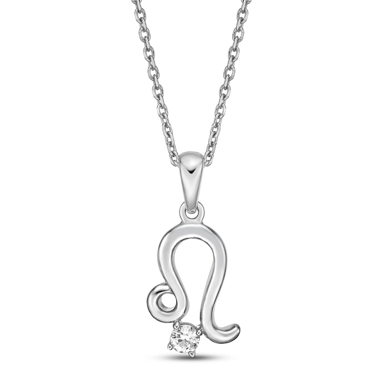 Main Image 1 of White Lab-Created Sapphire Leo Zodiac Necklace Sterling Silver 18"