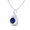 Thumbnail Image 2 of Blue Lab-Created Sapphire & Diamond Necklace 1/6 ct tw Round-cut Sterling Silver 18"