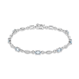 Aquamarine & White Lab-Created Sapphire Bracelet Sterling Silver 7.25&quot;