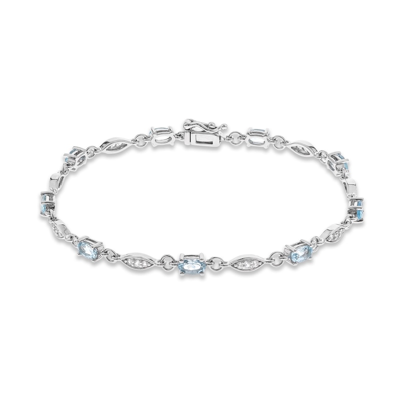 Main Image 1 of Aquamarine & White Lab-Created Sapphire Bracelet Sterling Silver 7.25"