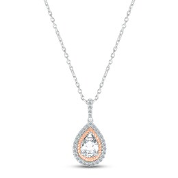 White Lab-Created Sapphire Necklace Sterling Silver & 10K Rose Gold 18&quot;