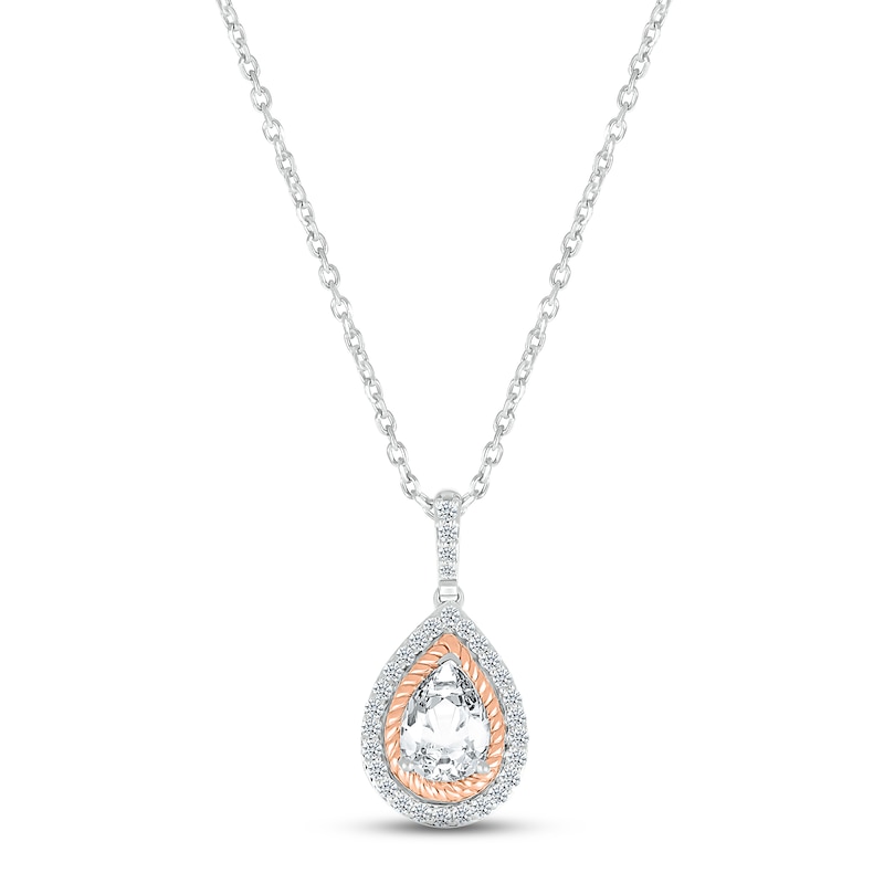 Main Image 1 of White Lab-Created Sapphire Necklace Sterling Silver & 10K Rose Gold 18"