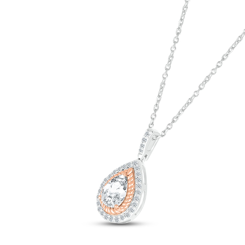 Main Image 2 of White Lab-Created Sapphire Necklace Sterling Silver & 10K Rose Gold 18"