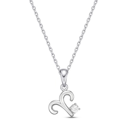 White Lab-Created Sapphire Aries Zodiac Necklace Sterling Silver 18"