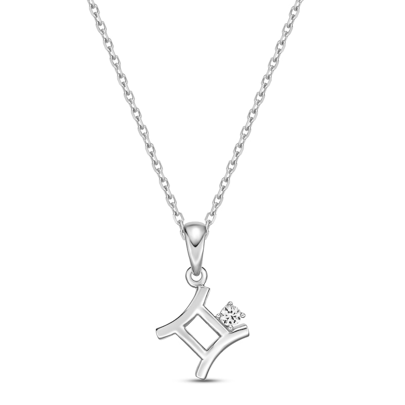 Main Image 1 of White Lab-Created Sapphire Gemini Zodiac Necklace Sterling Silver 18"