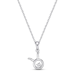 White Lab-Created Sapphire Taurus Zodiac Necklace Sterling Silver 18"