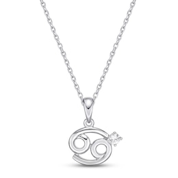 White Lab-Created Sapphire Cancer Zodiac Necklace Sterling Silver 18"