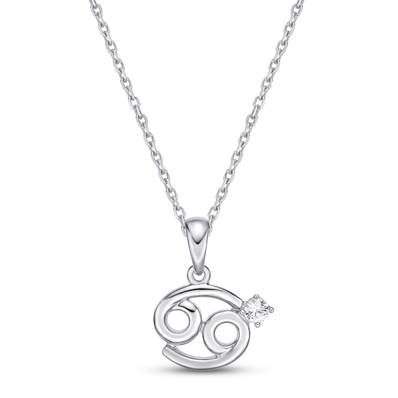 Main Image 1 of White Lab-Created Sapphire Cancer Zodiac Necklace Sterling Silver 18"