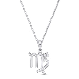 White Lab-Created Sapphire Virgo Zodiac Necklace Sterling Silver 18"