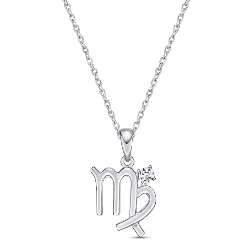 Main Image 1 of White Lab-Created Sapphire Virgo Zodiac Necklace Sterling Silver 18"