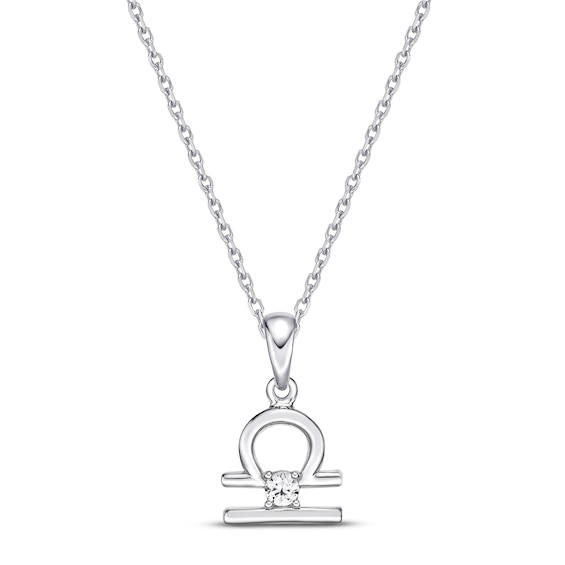 White Lab-Created Sapphire Libra Zodiac Necklace Sterling Silver 18"