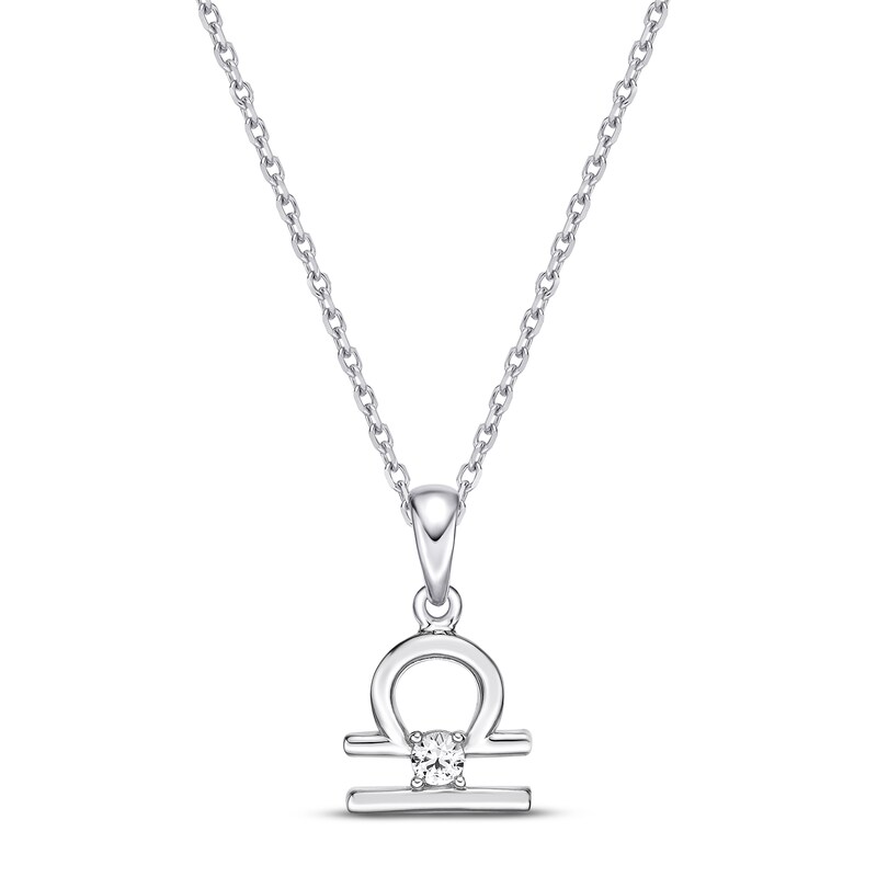Main Image 1 of White Lab-Created Sapphire Libra Zodiac Necklace Sterling Silver 18"