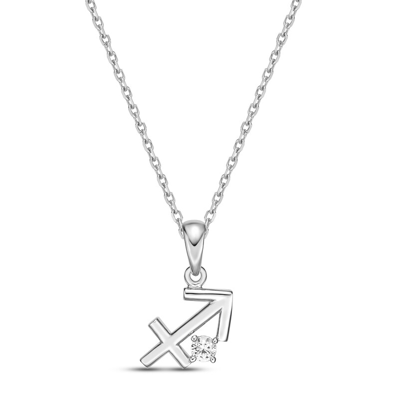 Main Image 1 of White Lab-Created Sapphire Sagittarius Zodiac Necklace Sterling Silver 18"