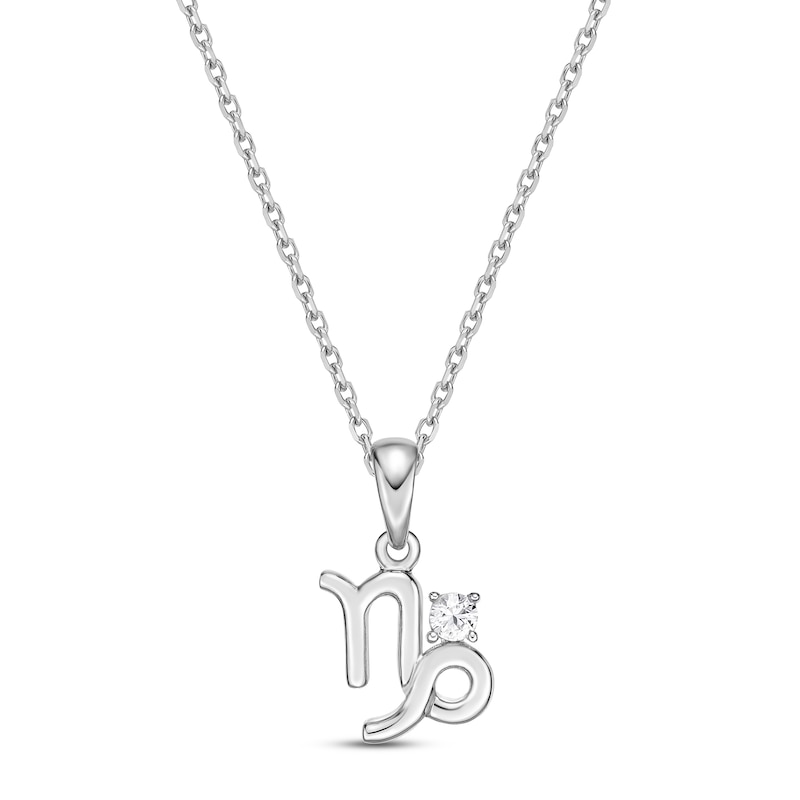 Main Image 1 of White Lab-Created Sapphire Capricorn Zodiac Necklace Sterling Silver 18"