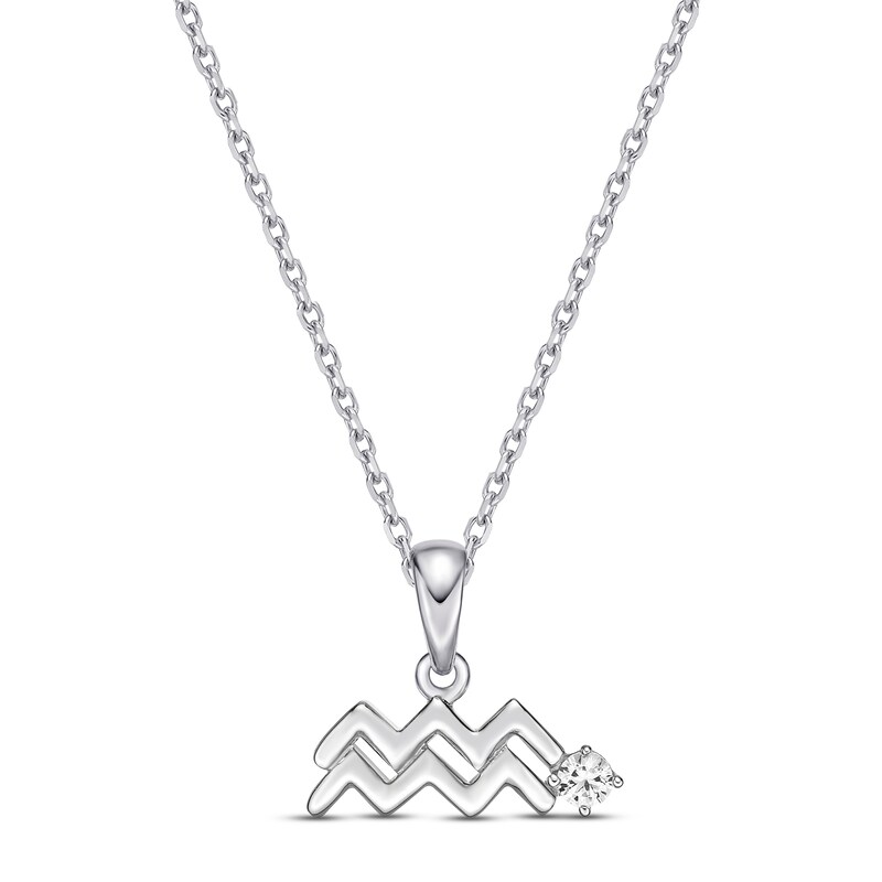 Main Image 1 of White Lab-Created Sapphire Aquarius Zodiac Necklace Sterling Silver 18"