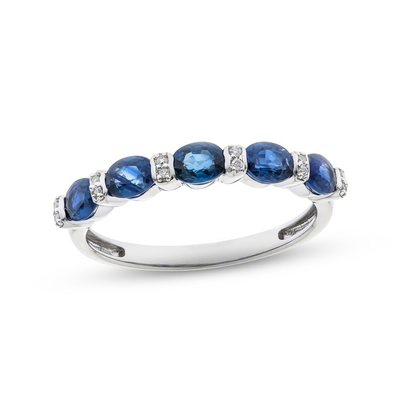 Blue Sapphire & Diamond Ring 10K White Gold