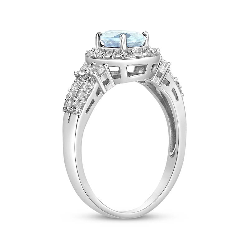 Main Image 2 of Oval-Cut Aquamarine & White Lab-Created Sapphire Halo Ring Sterling Silver