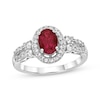 Thumbnail Image 0 of Oval-Cut Lab-Created Ruby & White Lab-Created Sapphire Halo Ring Sterling Silver