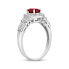 Thumbnail Image 1 of Oval-Cut Lab-Created Ruby & White Lab-Created Sapphire Halo Ring Sterling Silver