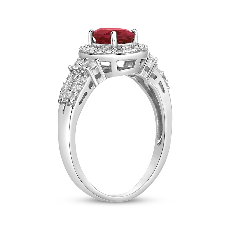 Oval-Cut Lab-Created Ruby & White Lab-Created Sapphire Halo Ring Sterling Silver