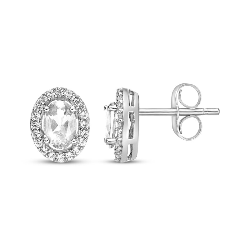 Oval-Cut White Lab-Created Sapphire Stud Earrings Sterling Silver