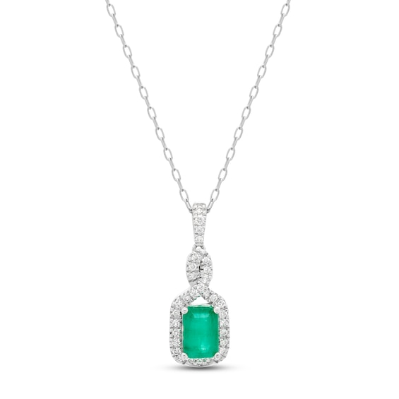 Emerald & Diamond Necklace 1/10 ct tw 10K White Gold 18"