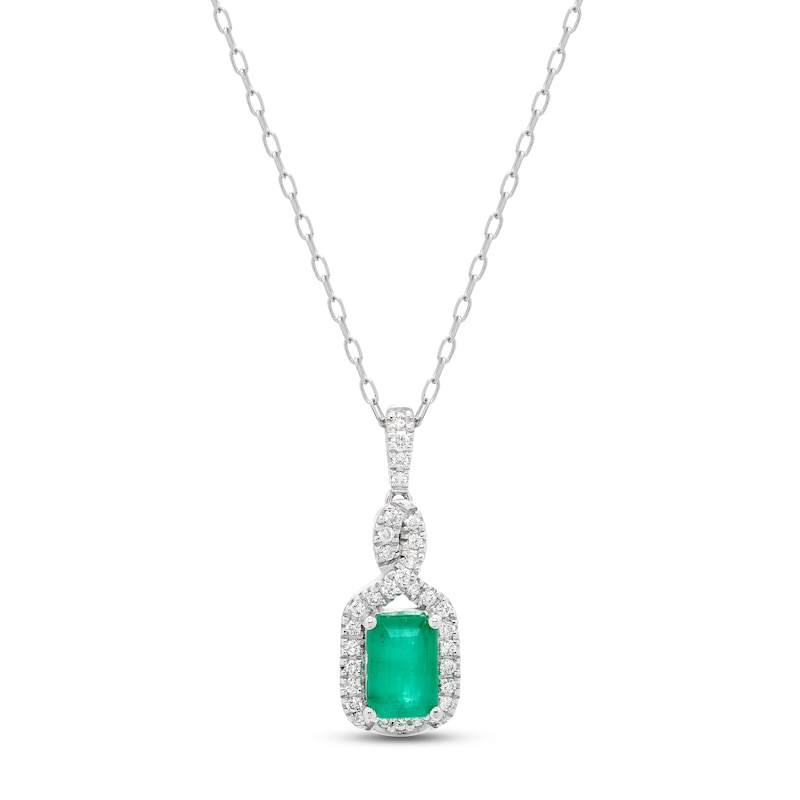 Main Image 1 of Emerald & Diamond Necklace 1/10 ct tw 10K White Gold 18"