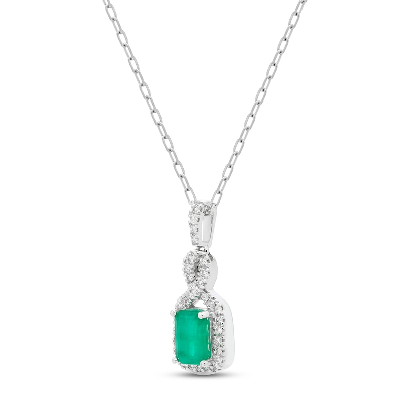 Main Image 2 of Emerald & Diamond Necklace 1/10 ct tw 10K White Gold 18"