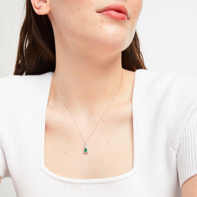 Main Image 4 of Emerald & Diamond Necklace 1/10 ct tw 10K White Gold 18"