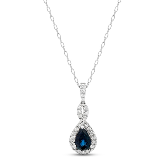 Blue Sapphire & Diamond Necklace 1/10 ct tw 10K White Gold 18"