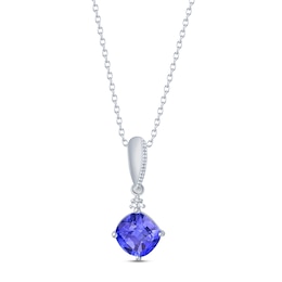 Blue Lab-Created Sapphire & Diamond Necklace Sterling Silver 18"