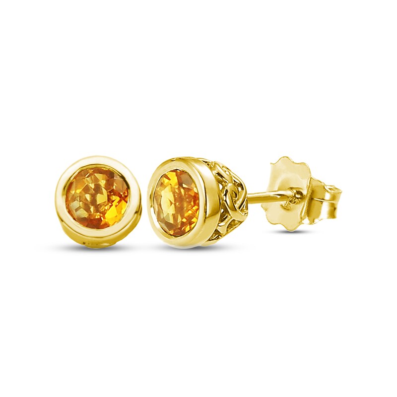 Citrine Bezel Stud Earrings 10K Yellow Gold