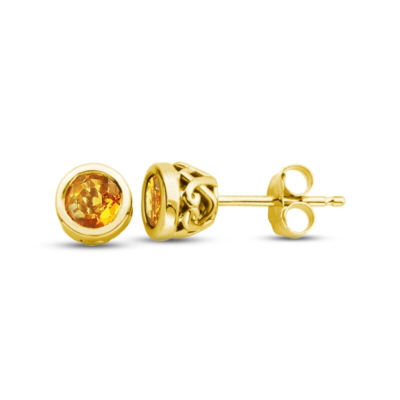 Citrine Bezel Stud Earrings 10K Yellow Gold