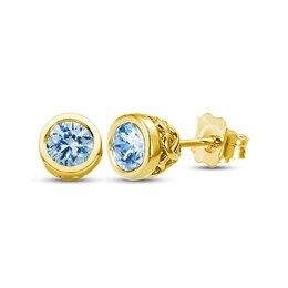 Aquamarine Bezel Stud Earrings 10K Yellow Gold