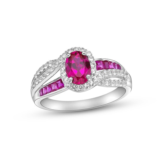 Lab-Created Ruby & White Lab-Created Sapphire Ring Sterling Silver