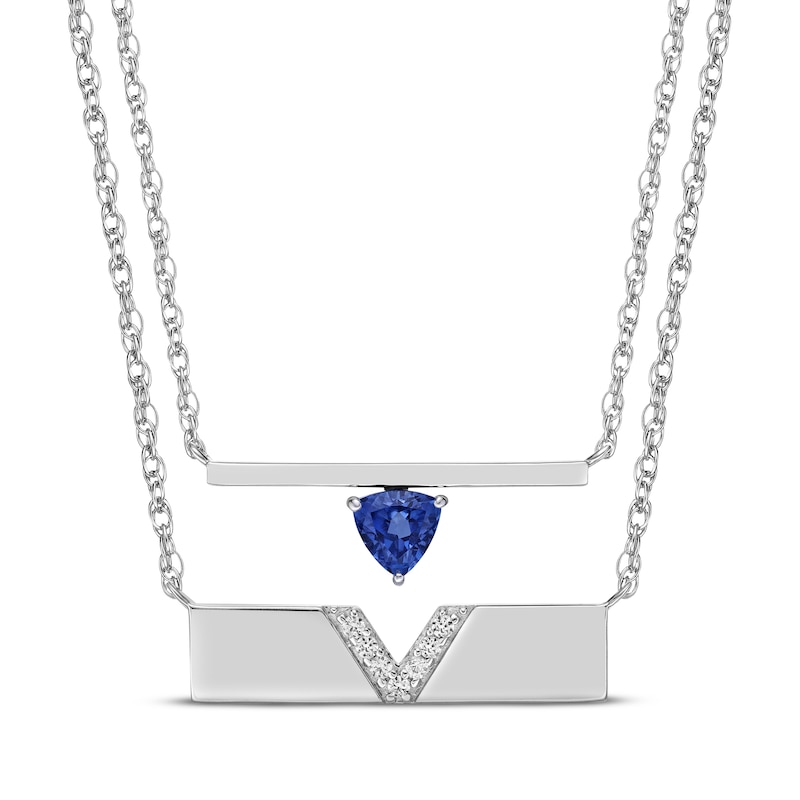 Main Image 1 of Blue & White Lab-Created Sapphire Bar Necklace Boxed Set Sterling Silver