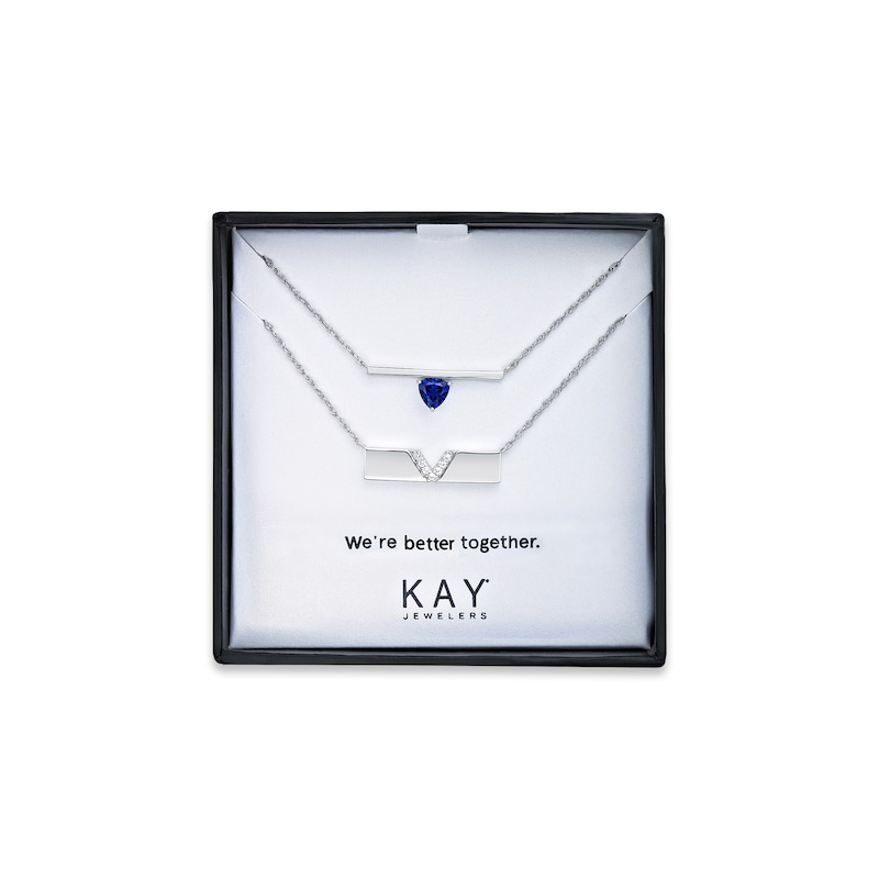 Main Image 2 of Blue & White Lab-Created Sapphire Bar Necklace Boxed Set Sterling Silver