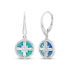 Thumbnail Image 0 of Blue-Green Lab-Created Opal Inlay & White Lab-Created Sapphire Compass Dangle Earrings Sterling Silver