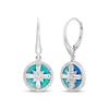 Thumbnail Image 1 of Blue-Green Lab-Created Opal Inlay & White Lab-Created Sapphire Compass Dangle Earrings Sterling Silver