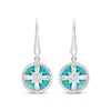 Thumbnail Image 1 of Blue-Green Lab-Created Opal Inlay & White Lab-Created Sapphire Compass Dangle Earrings Sterling Silver