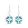 Thumbnail Image 2 of Blue-Green Lab-Created Opal Inlay & White Lab-Created Sapphire Compass Dangle Earrings Sterling Silver