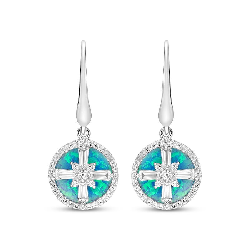 Main Image 2 of Blue-Green Lab-Created Opal Inlay & White Lab-Created Sapphire Compass Dangle Earrings Sterling Silver