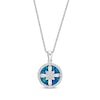 Thumbnail Image 0 of Blue-Green Lab-Created Opal Inlay & White Lab-Created Sapphire Compass Necklace Sterling Silver 18"