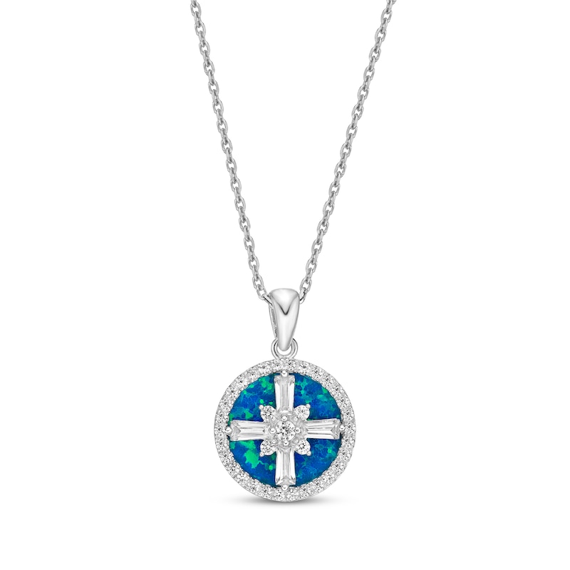 Main Image 1 of Blue-Green Lab-Created Opal Inlay & White Lab-Created Sapphire Compass Necklace Sterling Silver 18"